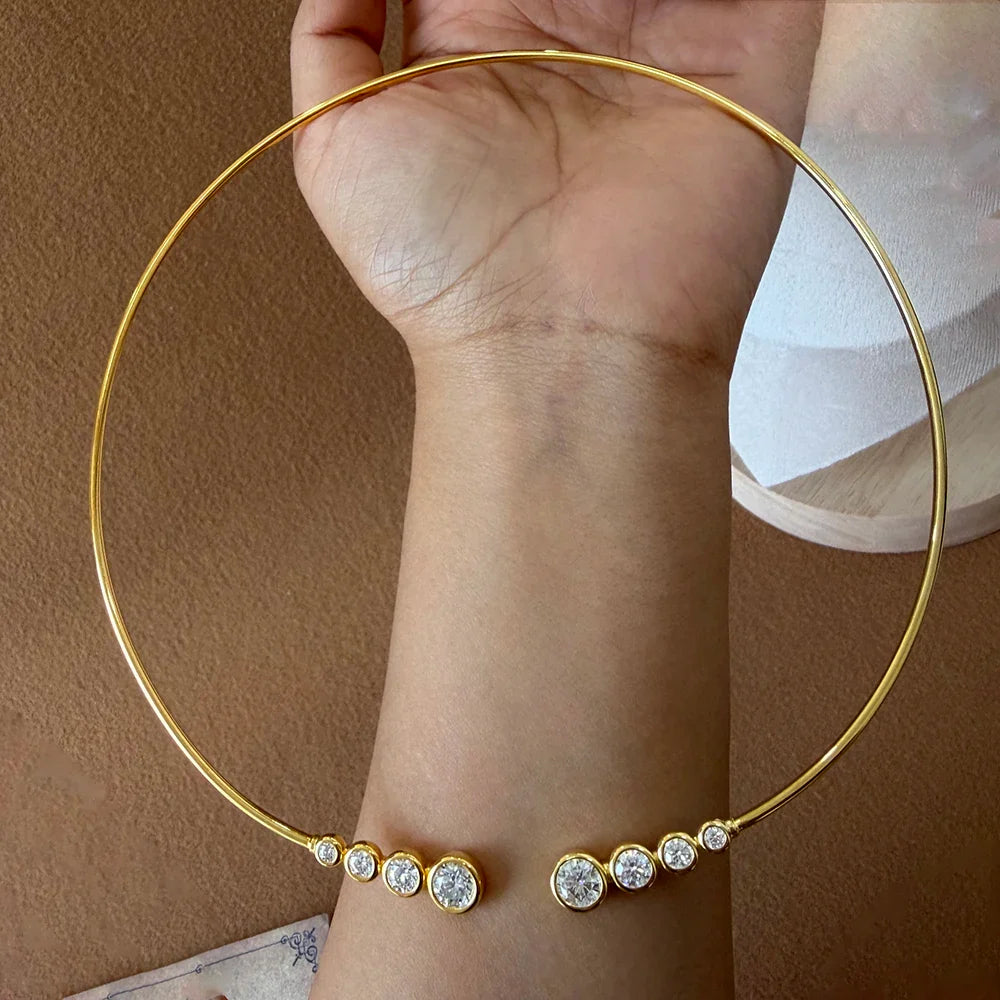 4-Stone Round Bubble Moissanite Diamond Open Choker Necklace S925 Sterling Silver Lab Diamond Cuff Collar Necklace for Women