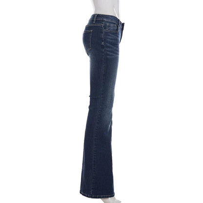 Y2k Low-Waist Slim Skinny Jeans Women's Casual Streetwear Denim Pants Vintage Aesthetic 2000s Trousers All match Outfit