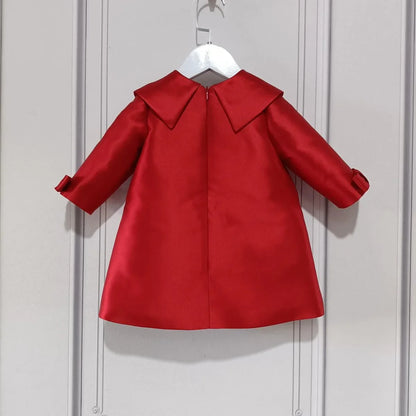New Girls Western Style Long-Sleeved RedAWord PrincessAExpansion Skirt Handmade Pearl Diamond Dress Skirt