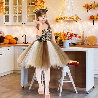 New Tutu Skirt Set Children's Clothing Animal Cos Elk Halloween Clothing Little Cat Mesh Girls' Dress School Performance Dress