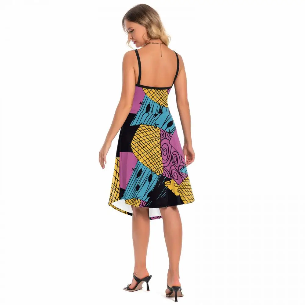 Halloween Nightmare Christmas Sally Dress Spaghetti Strap Women's Sexy Backless Dresses Patchwork Vestidos