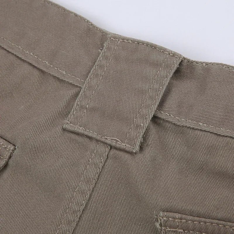 American Retro Washed Pocket Straight Leg Workwear Shorts for Female Boyfriend Mid Waist Casual Jeans Loose Pants Trendy Ins