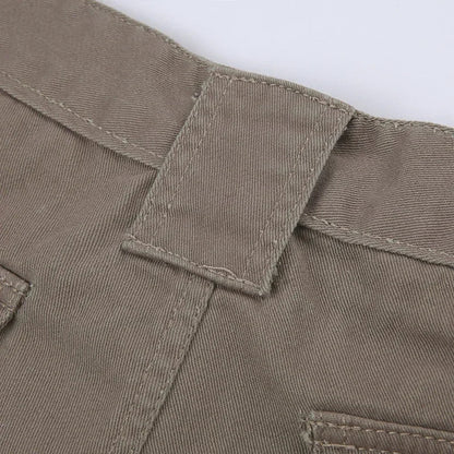 American Retro Washed Pocket Straight Leg Workwear Shorts for Female Boyfriend Mid Waist Casual Jeans Loose Pants Trendy Ins