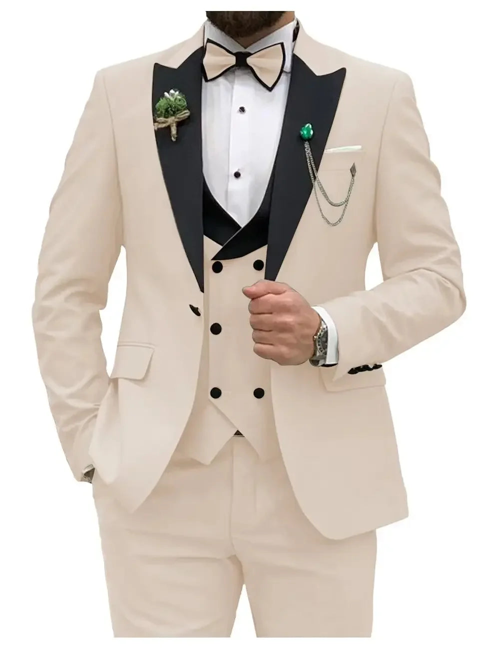 Slim Fit Men Suits Double Breasted Groom Formal Business Male Blazer Set Peak Lapel Party Wedding Tuxedo (Jacket+Vest+Pants)