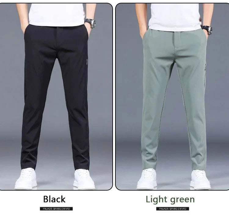 Ice silk men's pants 2026 summer new black gray thin business casual pants outdoor elastic breathable straight leg sports pants