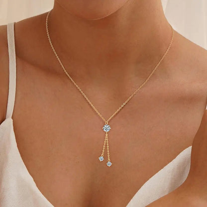 Full Round Cut Moissanite Tassel Chains Pendant Necklaces for Women Real S925 Sterling Silver Fine Jewelry Gifts Collar