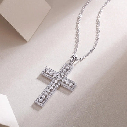 New 2.5mm Moissanite Cross Pendant Necklace for Women Original s925 Sliver Collar Neckalces Trend Goth Party Wedding Jewelry
