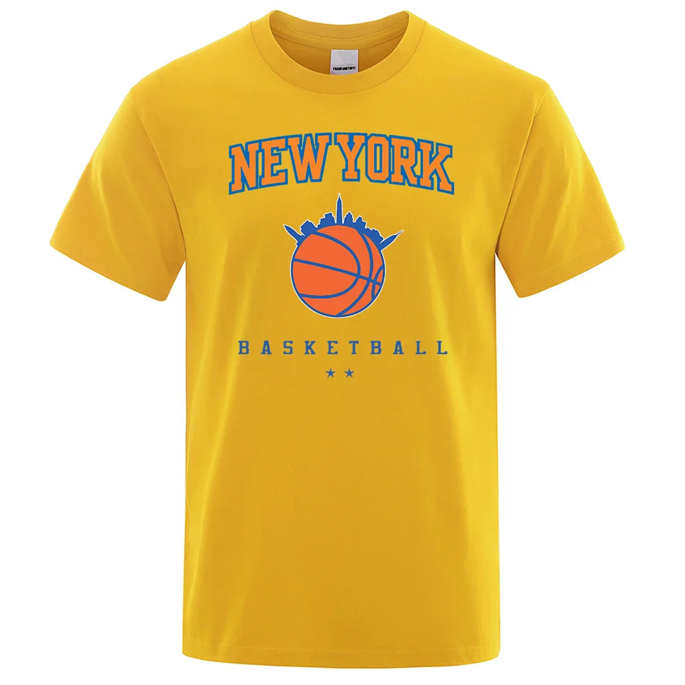 New York Basketball Personality Street Male Clothes High Quality Oversize T-Shirts Summer Breathable T-Shirt Hip Hop Cotton Tops