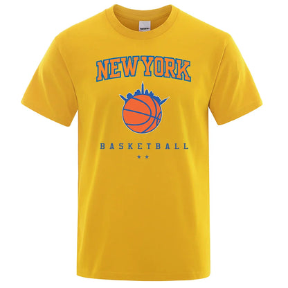 New York Basketball Personality Street Male Clothes High Quality Oversize T-Shirts Summer Breathable T-Shirt Hip Hop Cotton Tops