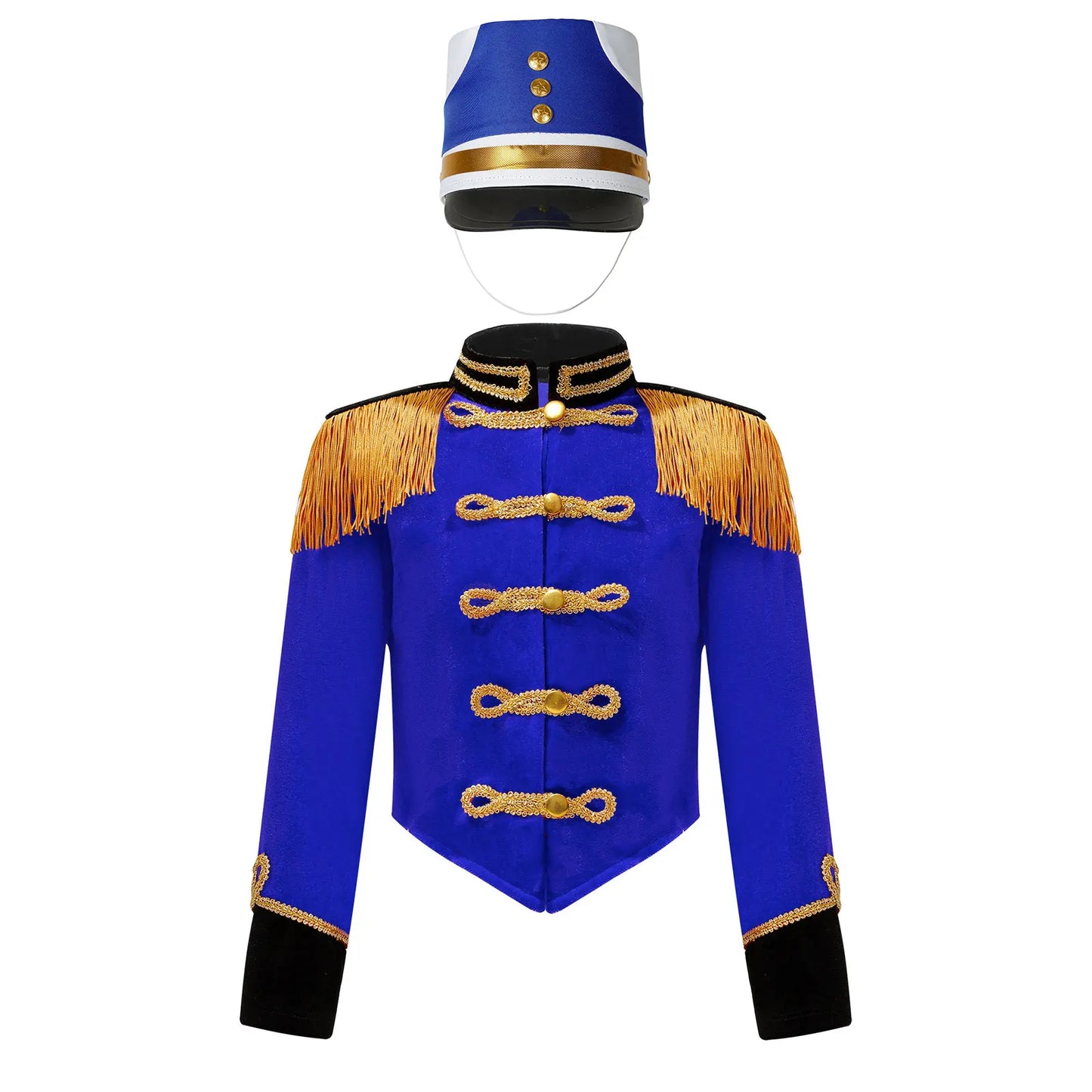 Boys Girls Drum Major Team Uniform Nutcrackers Costume Set Marching Band Tassel Jacket Coat Hat Outfits for Drummer Performance