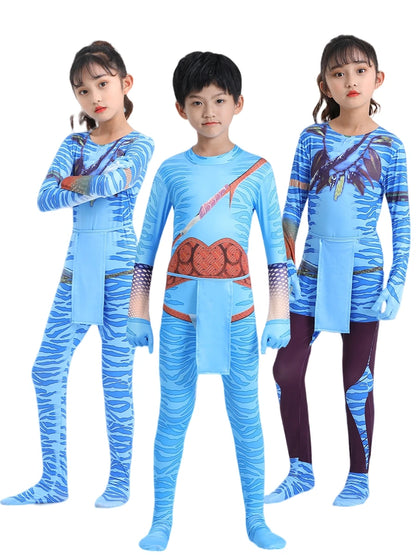 Avatar Cosplay Costume Kids Boys Girl Bobysuit Jumpsuit Alien The Way of Water Tight Disguise Halloween Party Suit