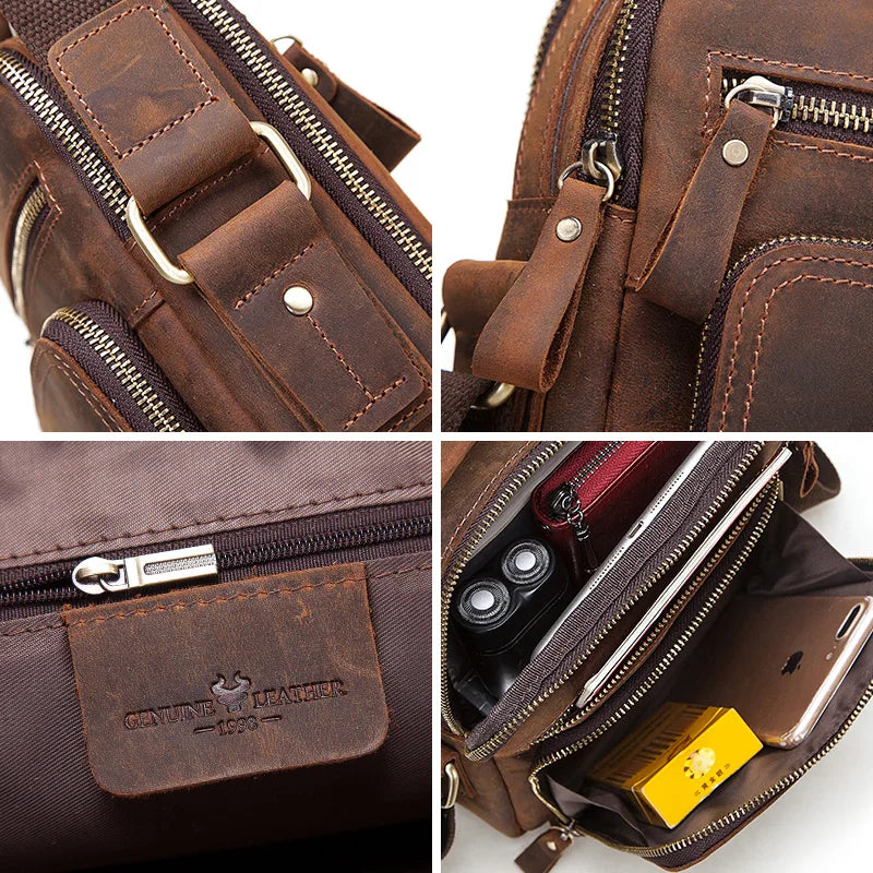 Genuine Leather Men's Shoulder Bag Vintage Cross Bags Large Capacity Male Messenger Tote Bag Travel Bolso Hombres
