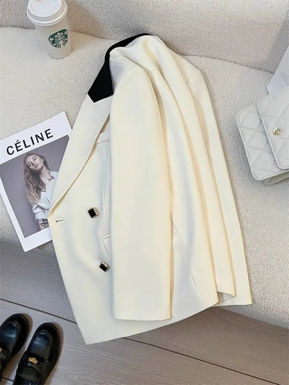 Spring Women's Suit Jacket Fashionable Korean Design Commute Style Long Sleeve Polyester Blend Urban Windbreaker