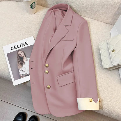 2026 New Temperament Commuting Suit Jacket Spring Autumn Women Blazers Notched Lapel Lined Design Sense Lady Suit Coats Trend