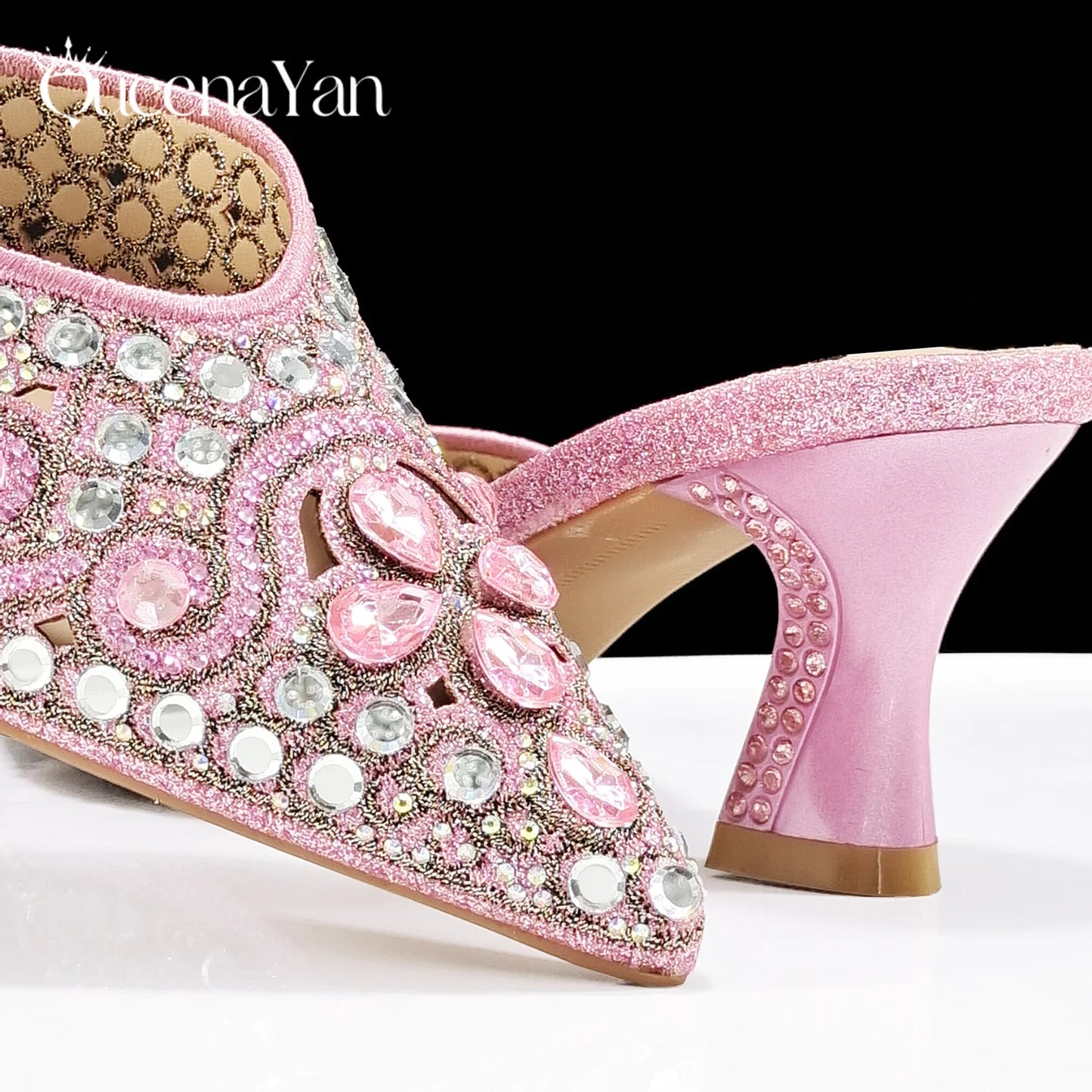 Luxury Pink Rhinestone Party Shoes and Clutch for Women- Elegant Crystal Heels with Matching Evening Bag