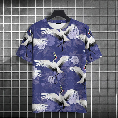 Crane Waves Pattern T-Shirt For Men Chinese Koi Fish 3D Print Tees Summer Casual Loose Short Sleeve O-Neck Tops Unisex T Shirts