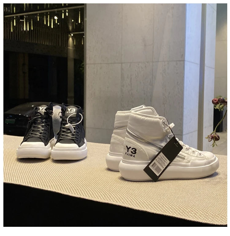 New Fashion High-top Casual Shoes Men Platform White Ankle Boot in Canvas Zipper Ornament Sneaker Boots Handcrafted Man Footwear