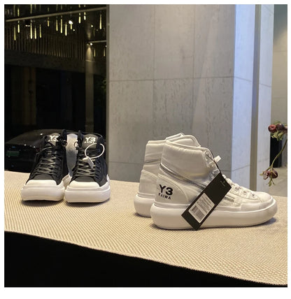 New Fashion High-top Casual Shoes Men Platform White Ankle Boot in Canvas Zipper Ornament Sneaker Boots Handcrafted Man Footwear