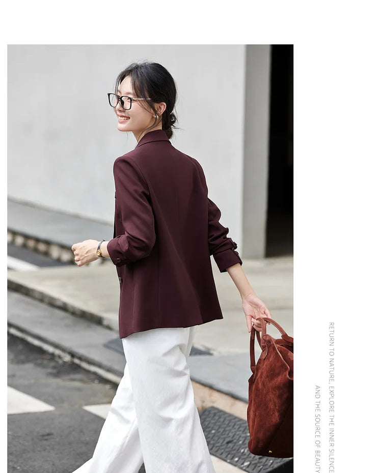 Women's Navy Blue Jackets Autumn 2026 Oversize Elegant Office Wear Blazer Notched Ladies New in Coats and Jackets A2360