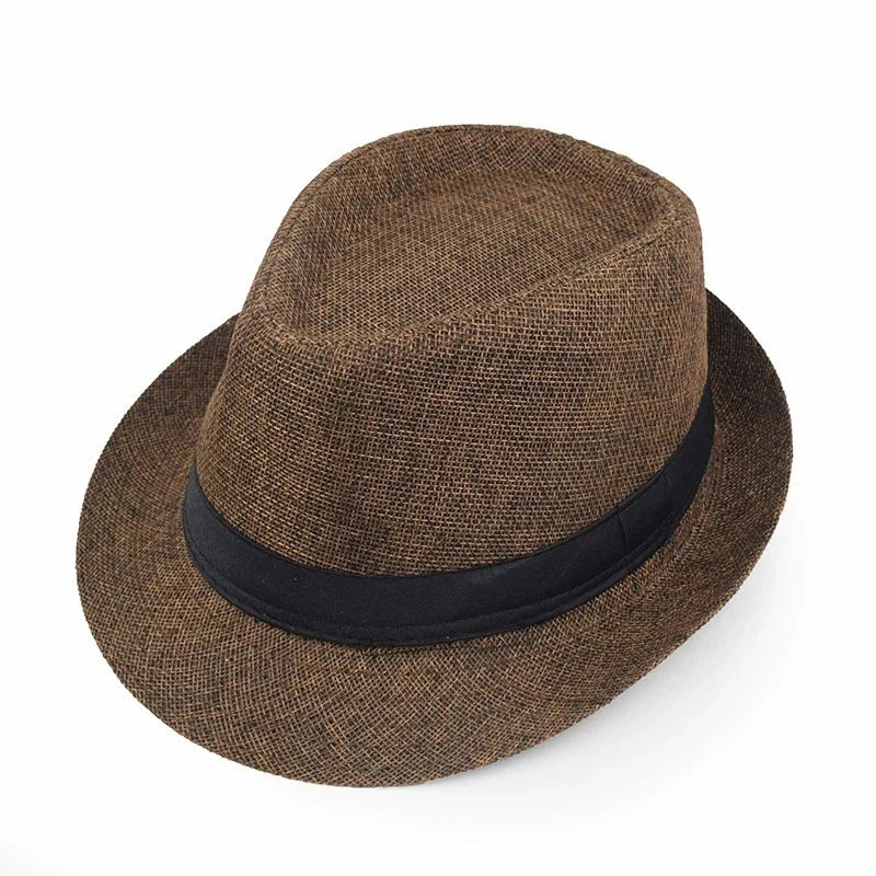 New Summer Linen Fedora Jazz Hat British Style Unisex Straw Hat Beach Sun Hat Sun Protection Korean Style Sun Hat