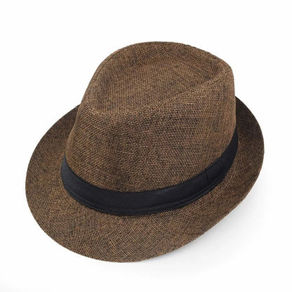 New Summer Linen Fedora Jazz Hat British Style Unisex Straw Hat Beach Sun Hat Sun Protection Korean Style Sun Hat