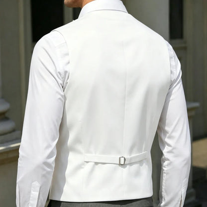 Men Vest White Single Breasted V Neck Solid Waistcoat For Wedding Banquet Business Party Work Office Casual Daily Men Suit Vest