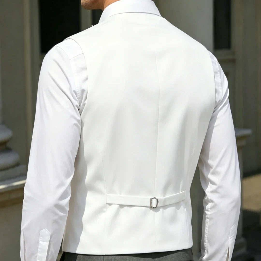 Men Vest White Single Breasted V Neck Solid Waistcoat For Wedding Banquet Business Party Work Office Casual Daily Men Suit Vest