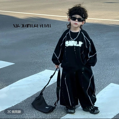Children's Boys Spring Autumn Cotton Top and Bottom Set 2026 New Boy Handsome FashionKorean Printed Coat+ Sweatpants 2pcs Set