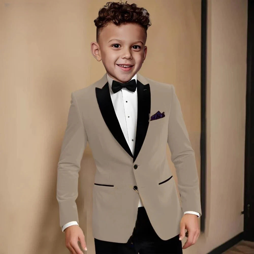 Fashionable Velvet Collar Boys Slim Fit Suits 2 Pieces Host Costumes,Elegant Formal Kids Suit Set Birthday Party Outfit 2-20T