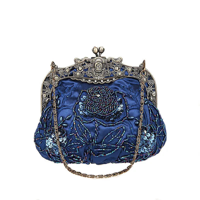 Retro Embroidery Designer Bags Luxury Purses and Handbags Bead bag Sequins Clutch Purse Chains Shoulder Evening Bag Z348