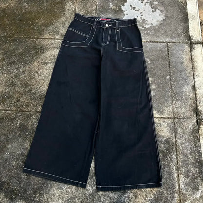 Y2k Baggy New Wexwear Stripes Black Pants Embroidered Jeans Streetwear Men Harajuku Hip Hop Women High Waist Wide Trouser