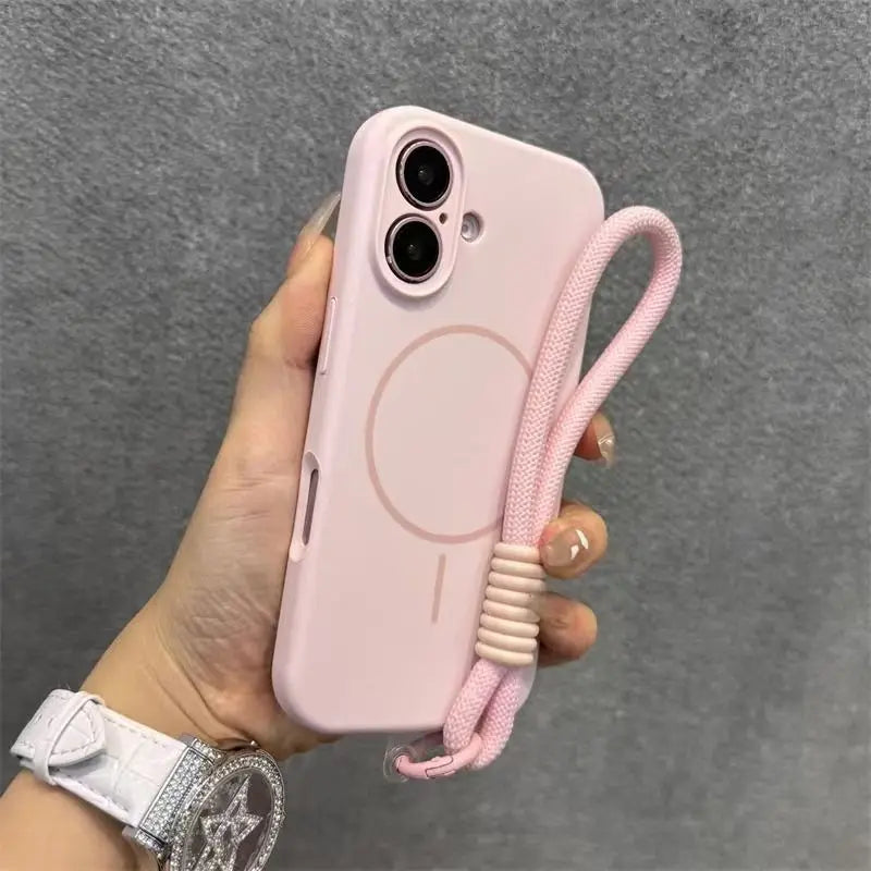 Candy Soft Liquid Silicone for Magsafe Case for iPhone 18 17 16 15 14 Pro Max Shockproof Magnetic Charging Lanyard Strap Cover