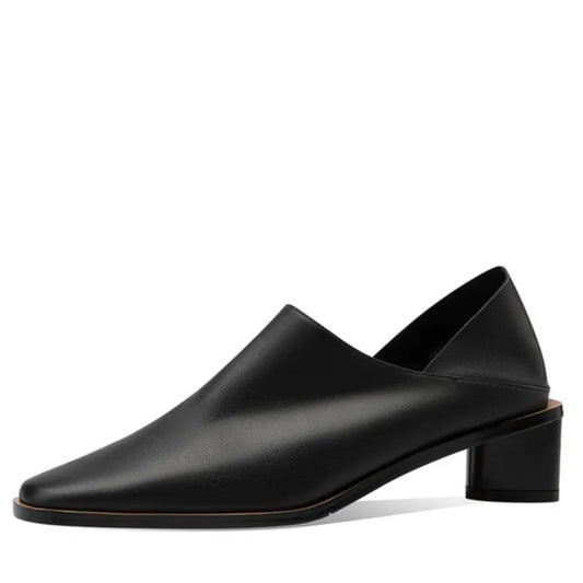 2025 Hot Sale slip-on Genuine Leather Women Pumps Square Toe Med Thick Heels Soft Upper Pumps Office Ladies Dress Shoes