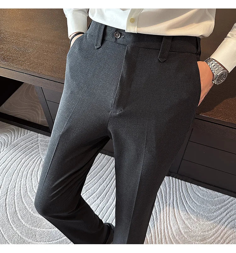 New Men Casual Solid Color Suit Pants Fashion Men Slim Fit Business Social Dress Pants Formal Wedding Social Party Male Trousers
