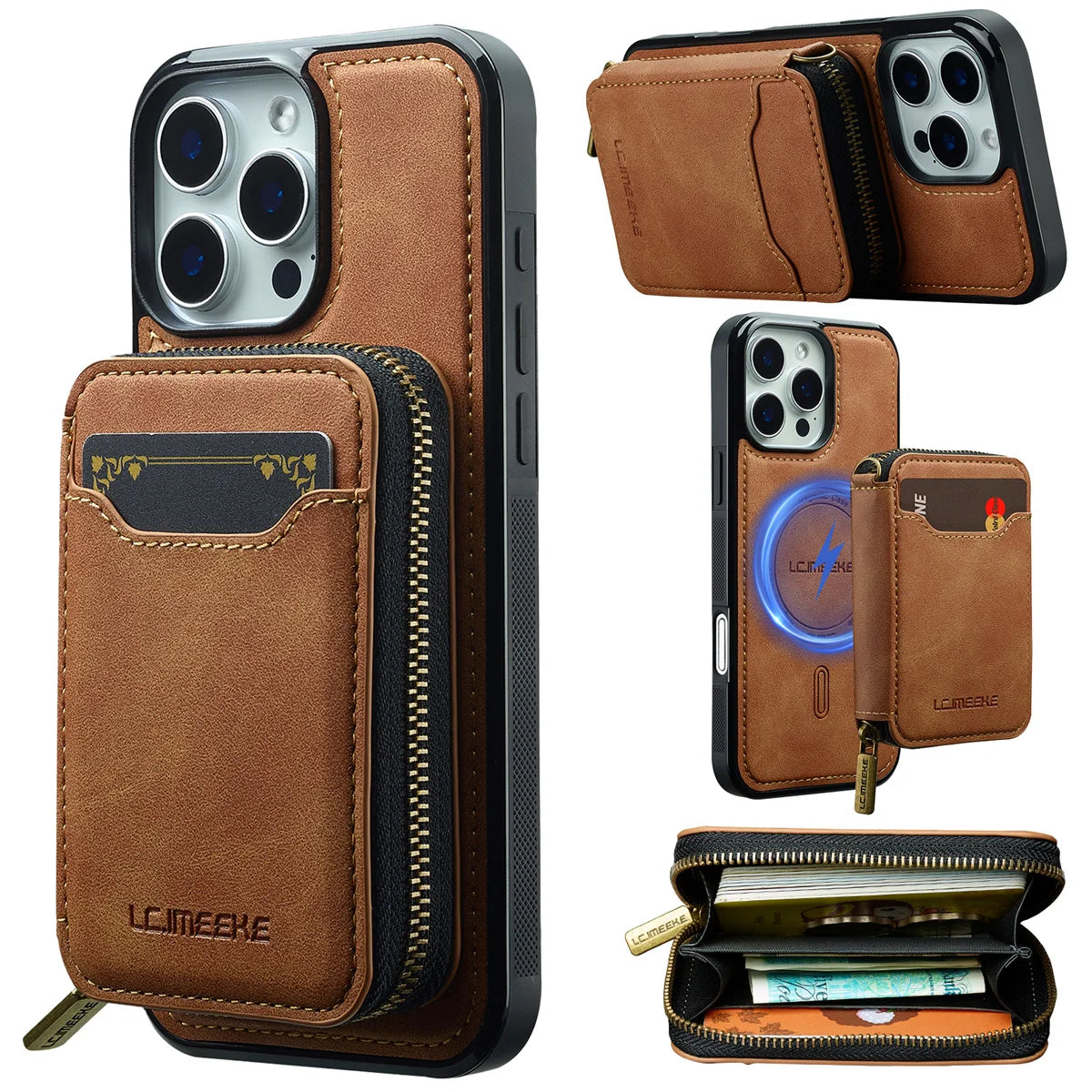 For Magsafe Magnetic Leather Phone Case for iPhone 16E 17 Air 16 15 Plus 14 13 12 11 Pro Max Wallet Card Holder Pocket Cover