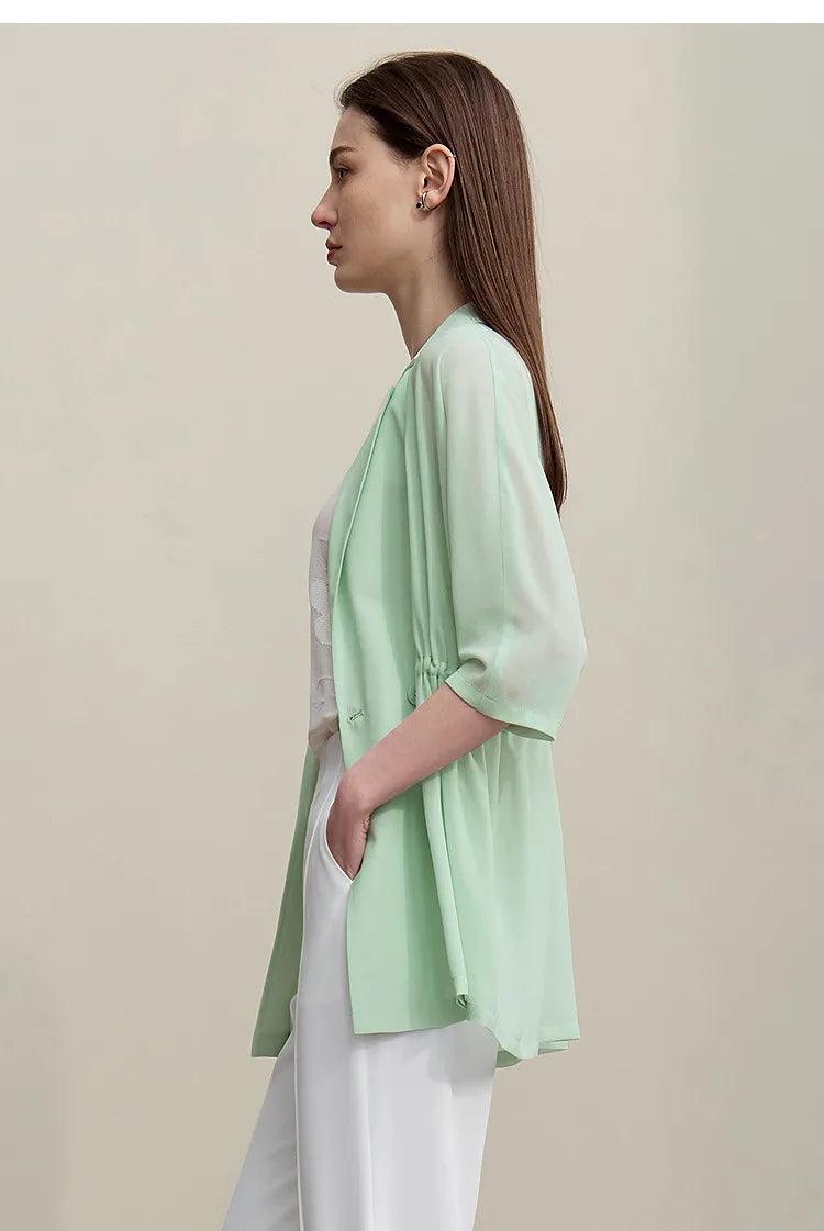 Women's Blazer 2026 Summer New Notch Lapel Dolman Sleeve Jacket Loose Lightweight Office Chiffon Coat For Women 12642007