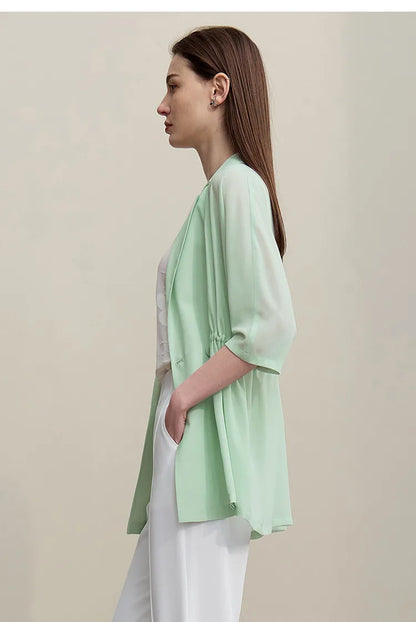 Women's Blazer 2026 Summer New Notch Lapel Dolman Sleeve Jacket Loose Lightweight Office Chiffon Coat For Women 12642007