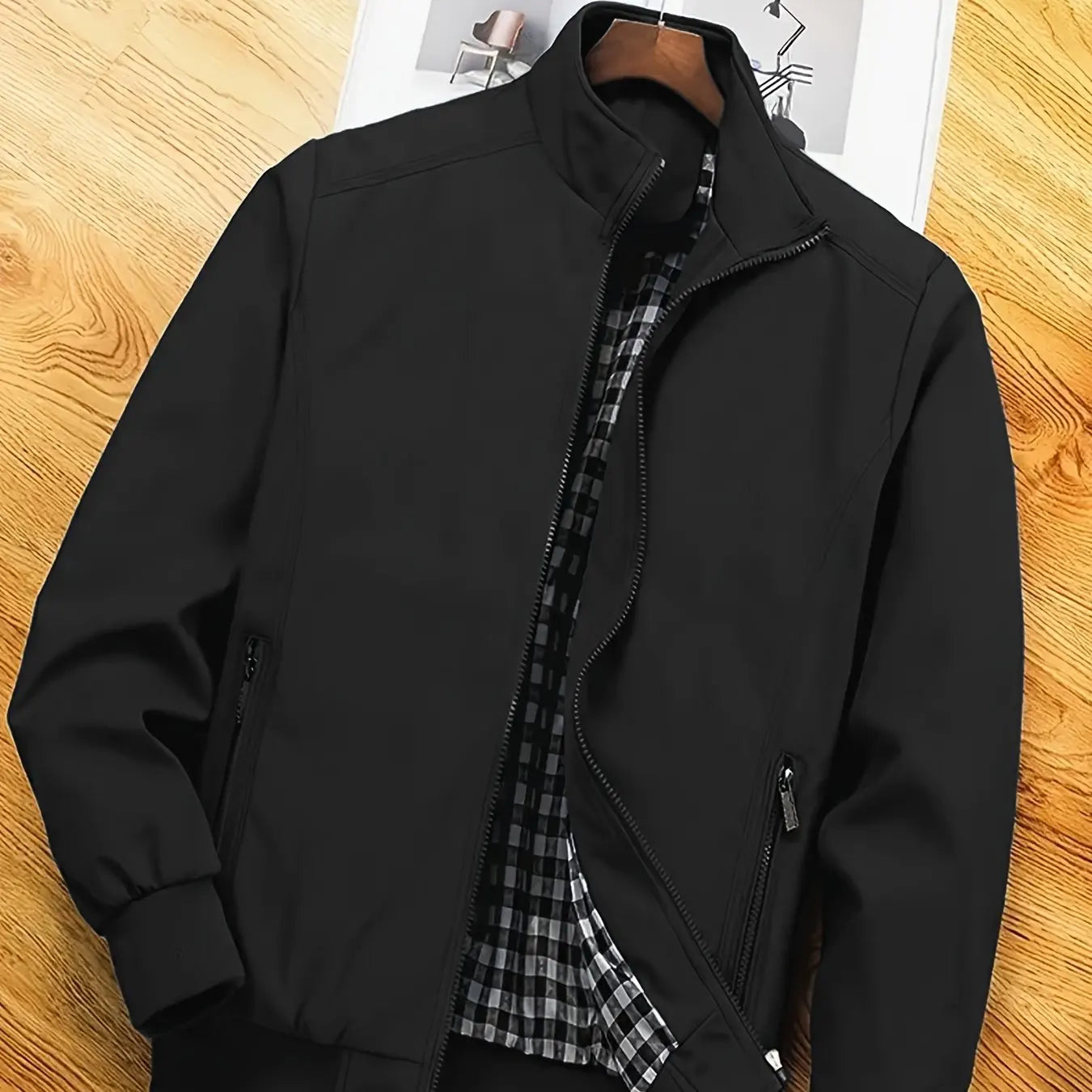 Men's Plus-Size Jacket, Casual Plus-Size Coat, Thin Spring and Autumn Jacket with Stand Collar Design, Suitable for Sports, Walking, Office, Shopping, Business Casual Men's Plus-Size Jacket