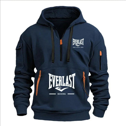 Modo herfst en inverno herenmerkkleding ontwerp met mealous ritsen bedrukte moletom com capuz casual losse trui met capuchon