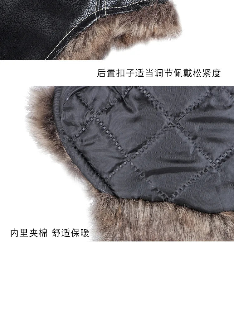 Russian Trapper Soviet Ushanka Bomber Hat Knitted Leather Earflap Fur Lined Winter Cap for Men Women