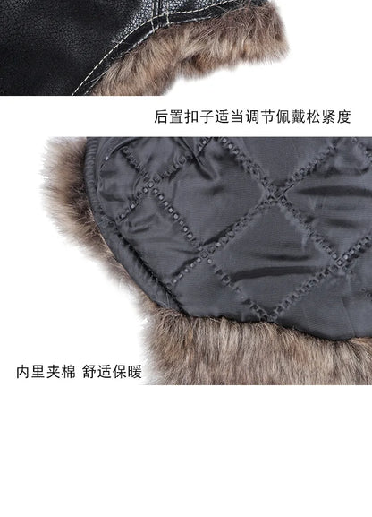 Russian Trapper Soviet Ushanka Bomber Hat Knitted Leather Earflap Fur Lined Winter Cap for Men Women