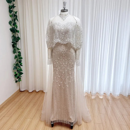 Beaded Mermaid Evening Dress for Women 2026 Elegant High Neck Long Sleeves for Women Wedding Party Gown Customized