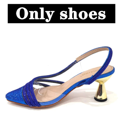 Italian Pointed Toe Wedding Shoes Gold Color Summer Sandal for Women 2023 High Heels Rhinestone Shoe and Bag Set