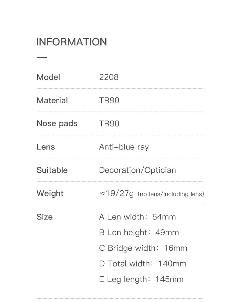 Simple Design Fashionable Large Frame Anti-Blue Light Glasses Women's Reading Glasses Customizable Prescription PFD2208
