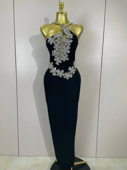 Sexy Backless Sparkly Crystal Diamonds White Bodycon Bandage Dress Women Celebrity Elegant Evening Club Party Birthday Dresses
