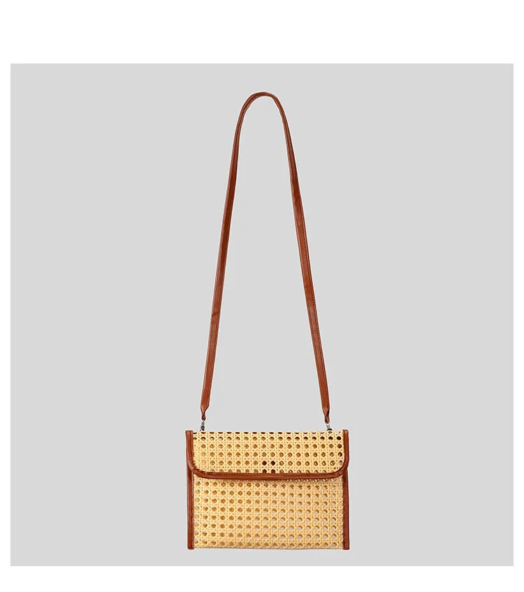 Fashion Imation Rattan Hollow Clutch Bag for Women Woven Shoulder Crossbody Bags Casual Summer Beach Bag 2025
