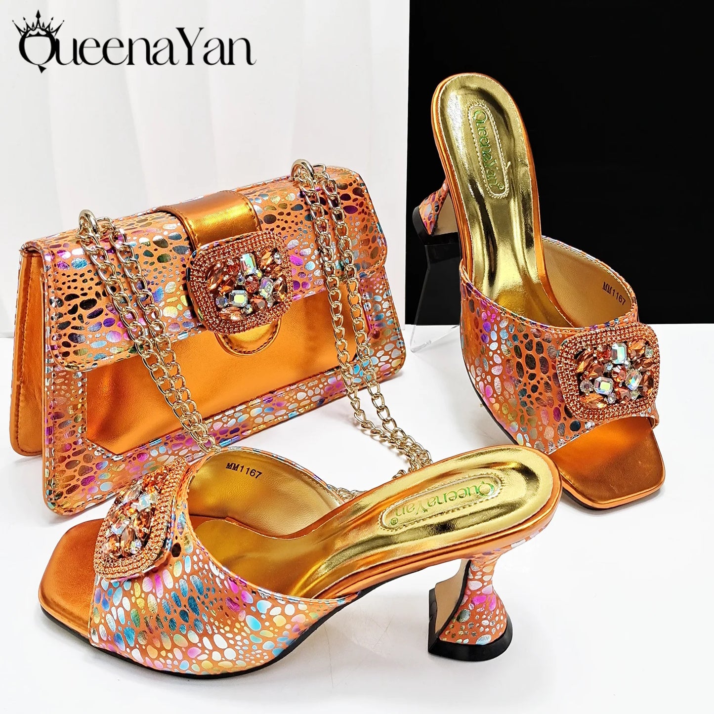 Italian Fashion Design Shoes and Bags Matching Set 2025 Peep Toe High Heels Blue Color Rhinestones Women Shoes for Party