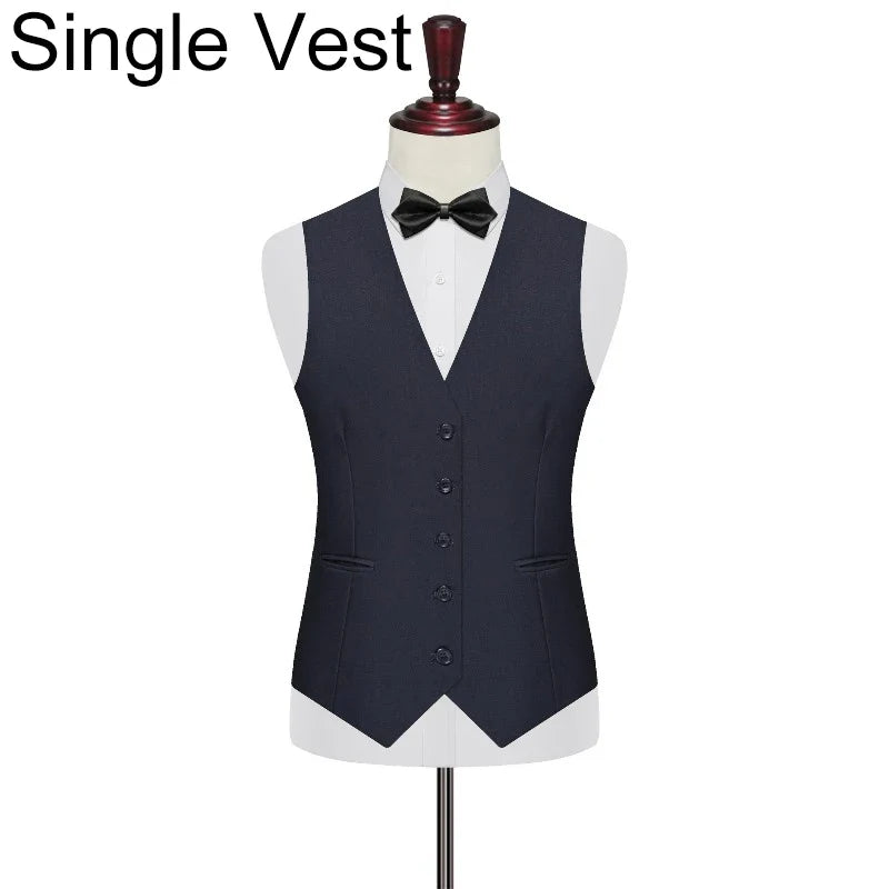 Men 2-piece Set British Style Single-breasted V-neck Vest Man Straight-leg Pant Male Slim Wedding Office Casual Outfit