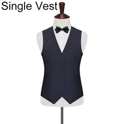 Men 2-piece Set British Style Single-breasted V-neck Vest Man Straight-leg Pant Male Slim Wedding Office Casual Outfit