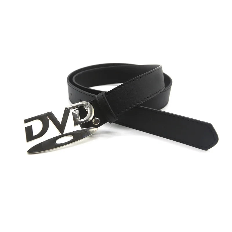 Unisex Nostalgic DVD Buckle Belt Versatile Black White Decorative Waist Straps Belt for Men Women Jeans Matching Gift for Her